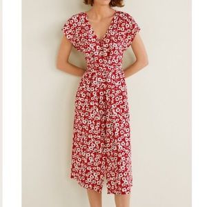 Mango Red Floral Midi Dress